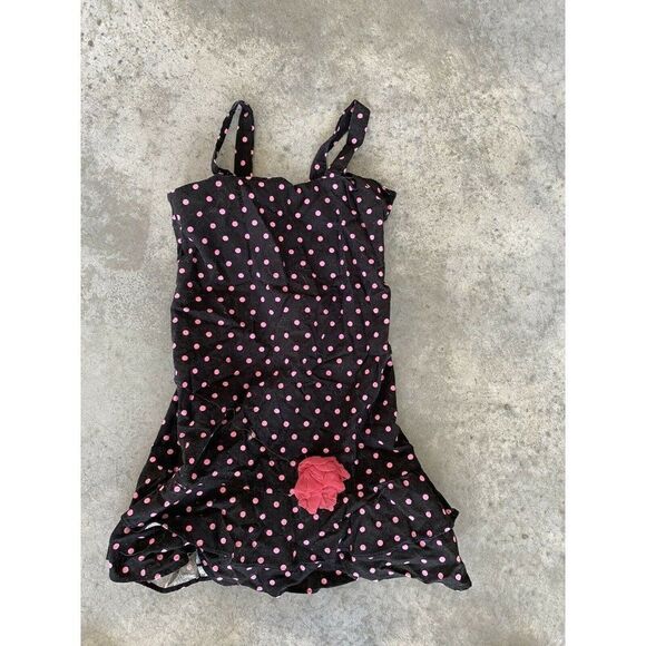 Kids Girls Black Pink Polkadot Floral Dress Size 6/7 - Picture 8 of 8